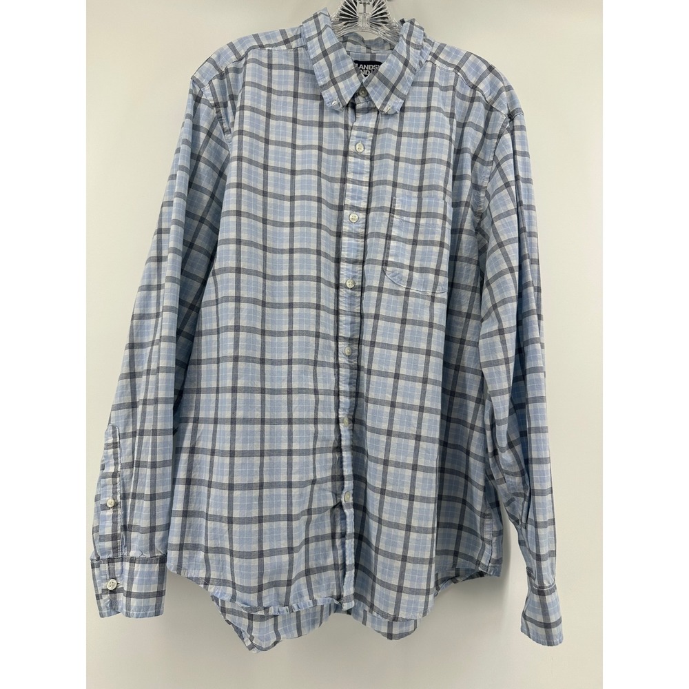 Lands End Mens XL Blue White Plaid Traditional Fit Button Down Shirt Long Sleeve